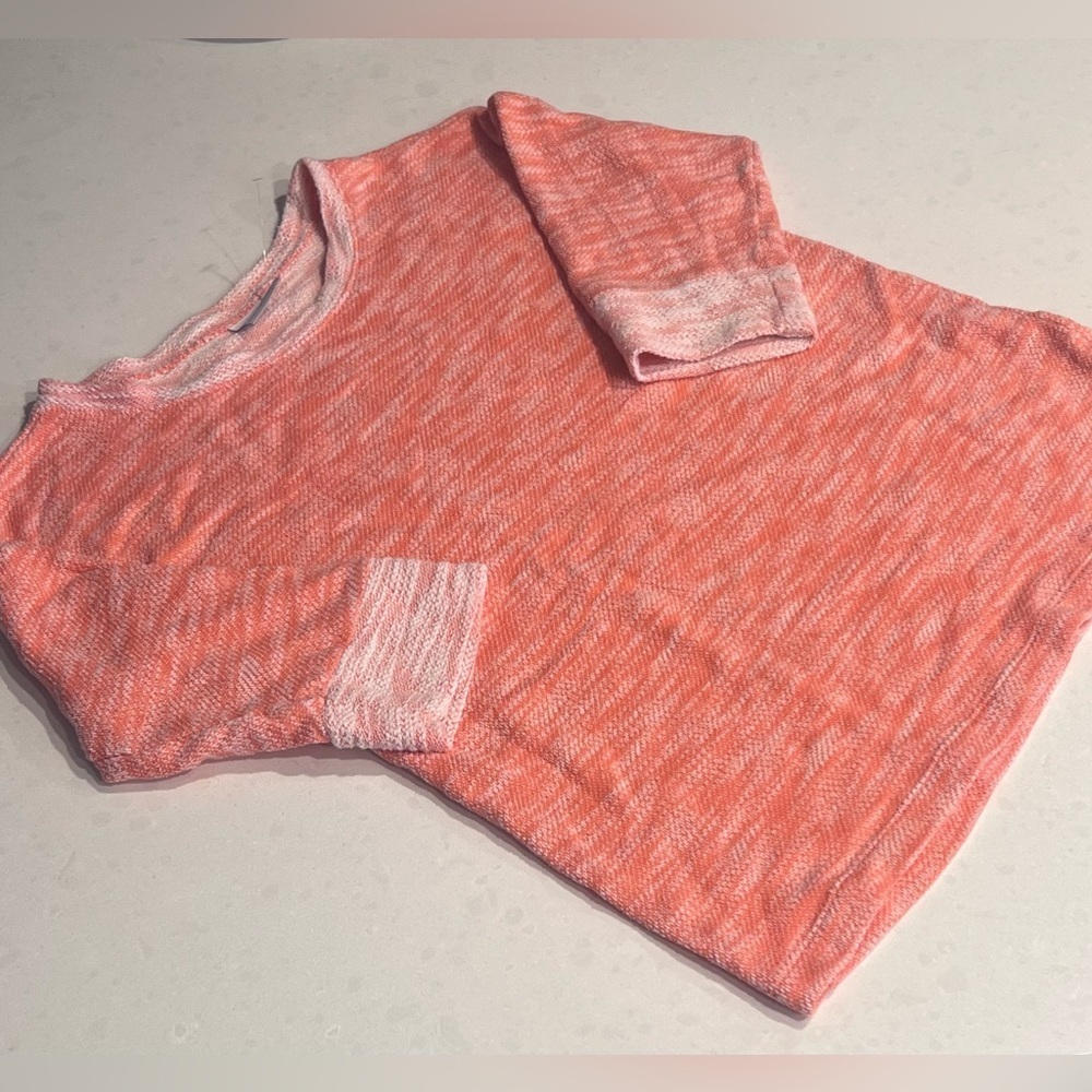Columbia Women's Sweatshirt Orange White Short Sleeve Knit Pullover medium